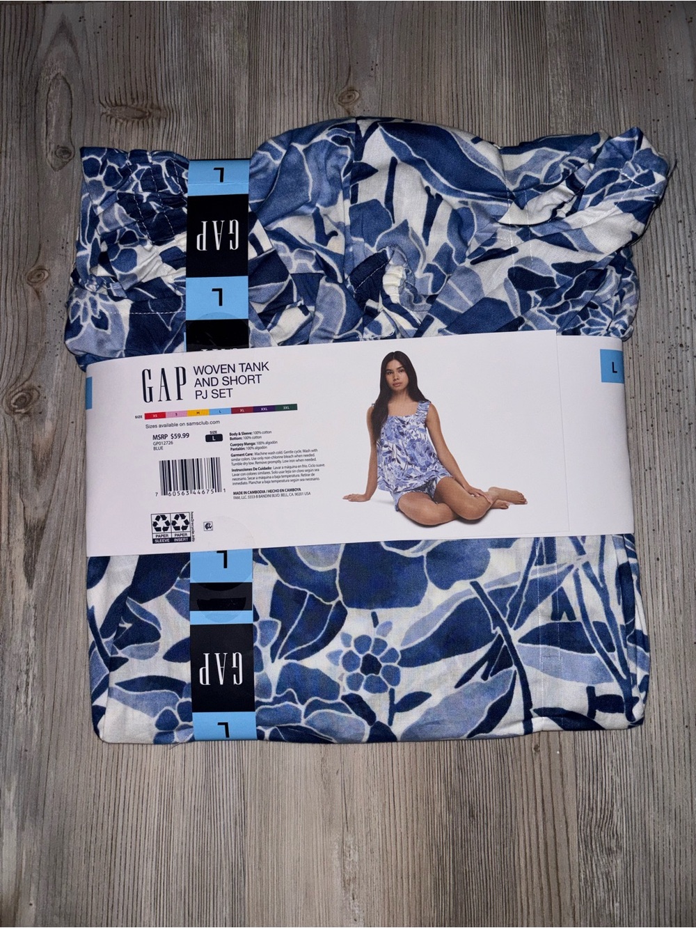 GAP Blue and White Floral Woven Tank & Short PJ Set - Picture 3 of 4